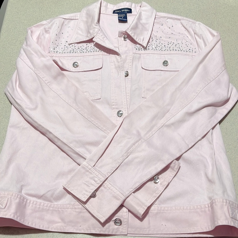 Light pink embellished front jean jacket